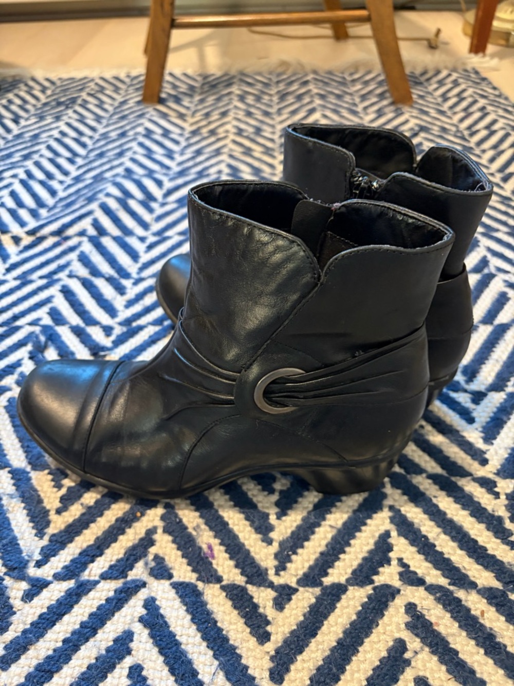 Clarks Black Leather Ankle Booties with Side Buckle